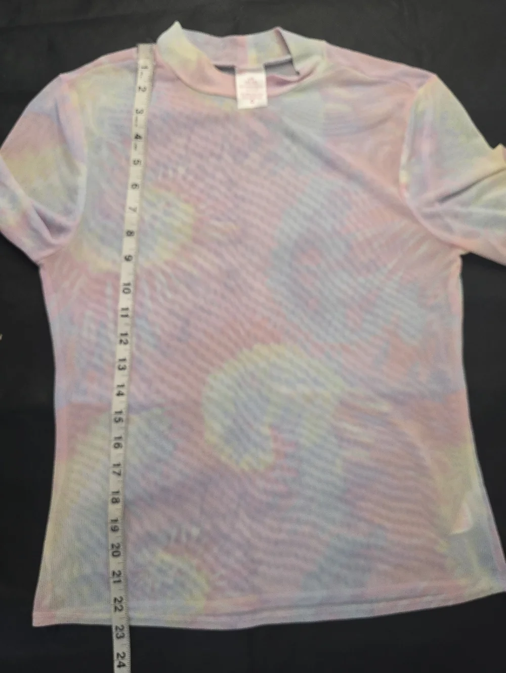 No Boundaries Sheer Top Pastel Pink Tie Dye Mesh 3/4 Sleeve Mock Neck Y2K L - Picture 11 of 12